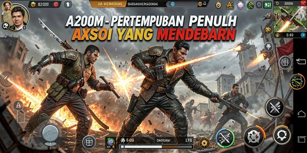 Screenshot A200M menampilkan aksi seru dalam pertempuran intens.