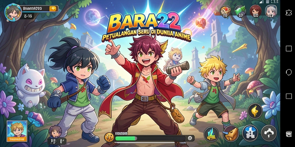 Tampilan gameplay <strong>BARA22</strong> yang menakjubkan dengan karakter anime yang keren.