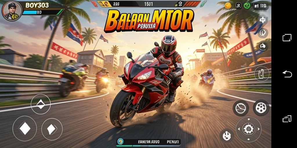 Screenshot dari gameplay seru BOY303 dengan aksi balap motor.