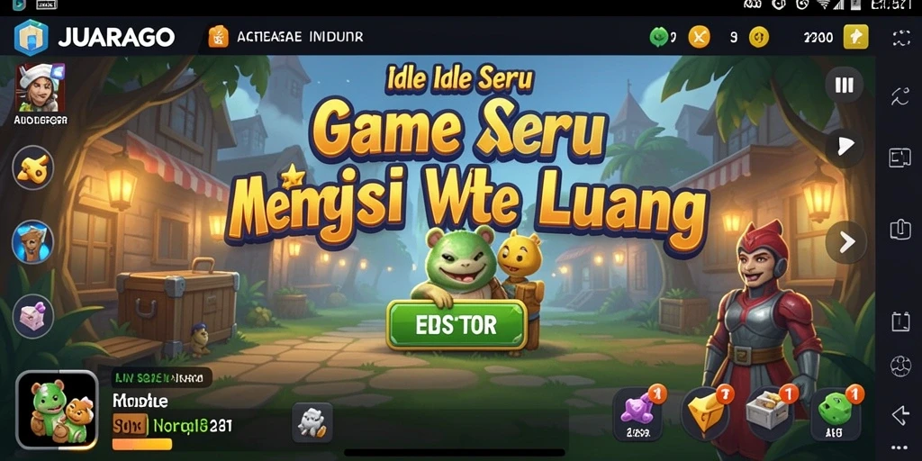 Tampilan menarik dari gameplay JUARAGO yang menampilkan karakter dan upgrade.