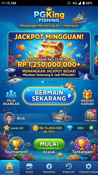 Tampilan utama aplikasi pgking dengan berbagai pilihan APK.